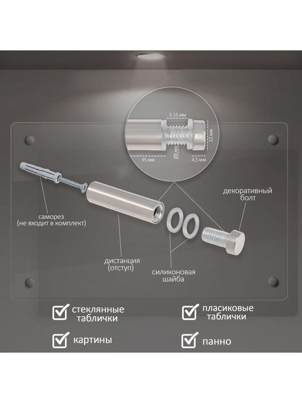 Дистанционный держатель для табличек, 12х50 мм, цвет матовый никель,набор 10 шт.