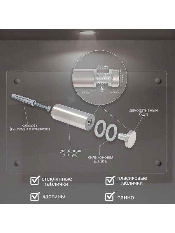 Дистанционный держатель для табличек, 25х70 мм, цвет матовый никель,набор 2 шт.