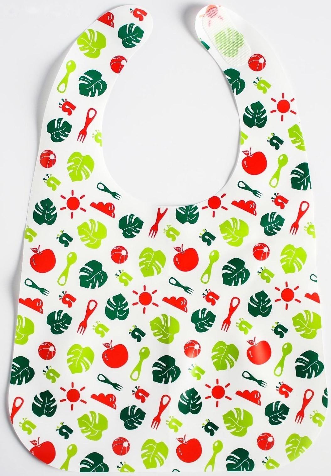 Нагрудник для кормления «Крошка Я» непромокаемый на липучке, цвет зеленый