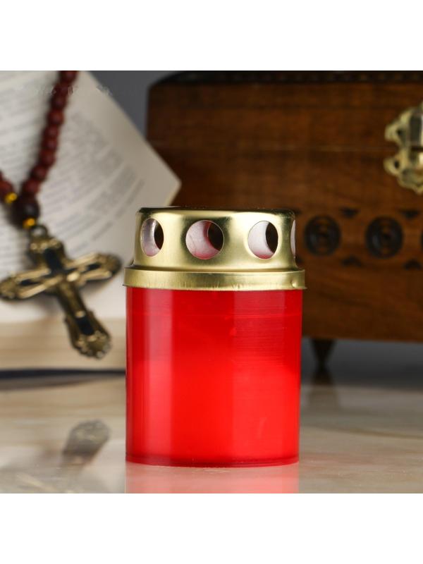 Свеча парафиновая поминальная в рубиновом подсвечнике, Н=7,5 см