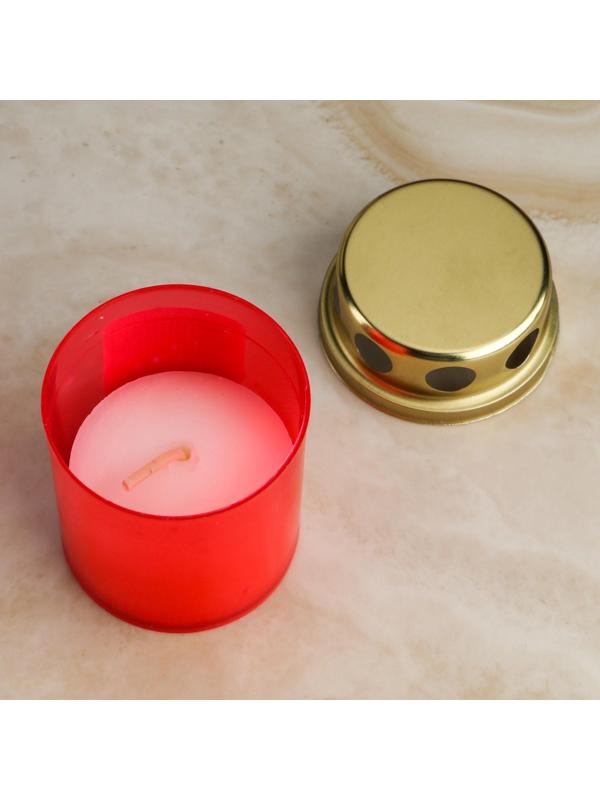 Свеча парафиновая поминальная в рубиновом подсвечнике, Н=7,5 см