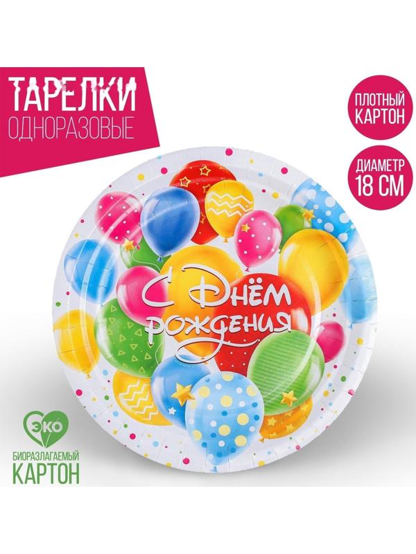 Тарелка бумажная «С днём рождения», шары, 18 см
