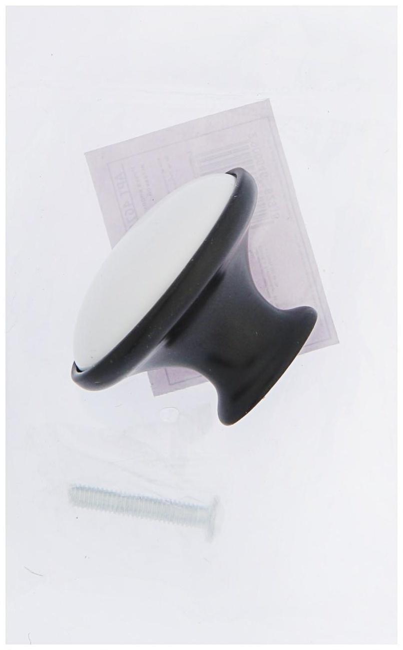 Ручка кнопка ТУНДРА РК023BL LIGHT, чёрная с белой вставкой