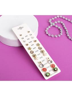 Пусеты 12 пар One year, летний день, цветные в золоте