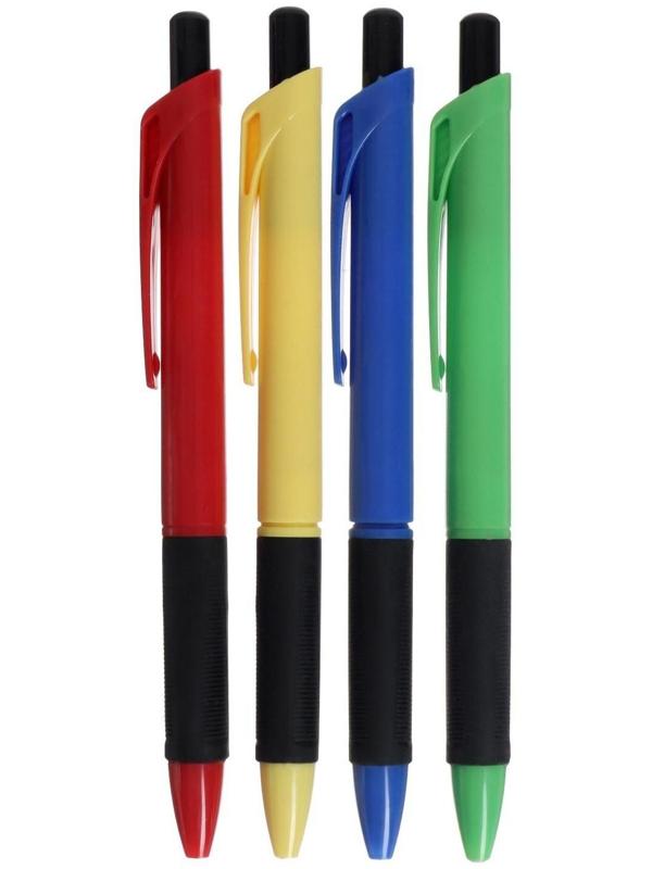 Ручка шариковая, автоматическая, линия 1.0 мм, стержень синий, с резиновым держателем, корпус МИКС (штрихкод на штуке)