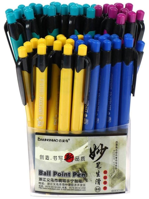 Ручка шариковая, автоматическая, линия 1.0 мм, стержень синий, с резиновым держателем, корпус МИКС (штрихкод на штуке)