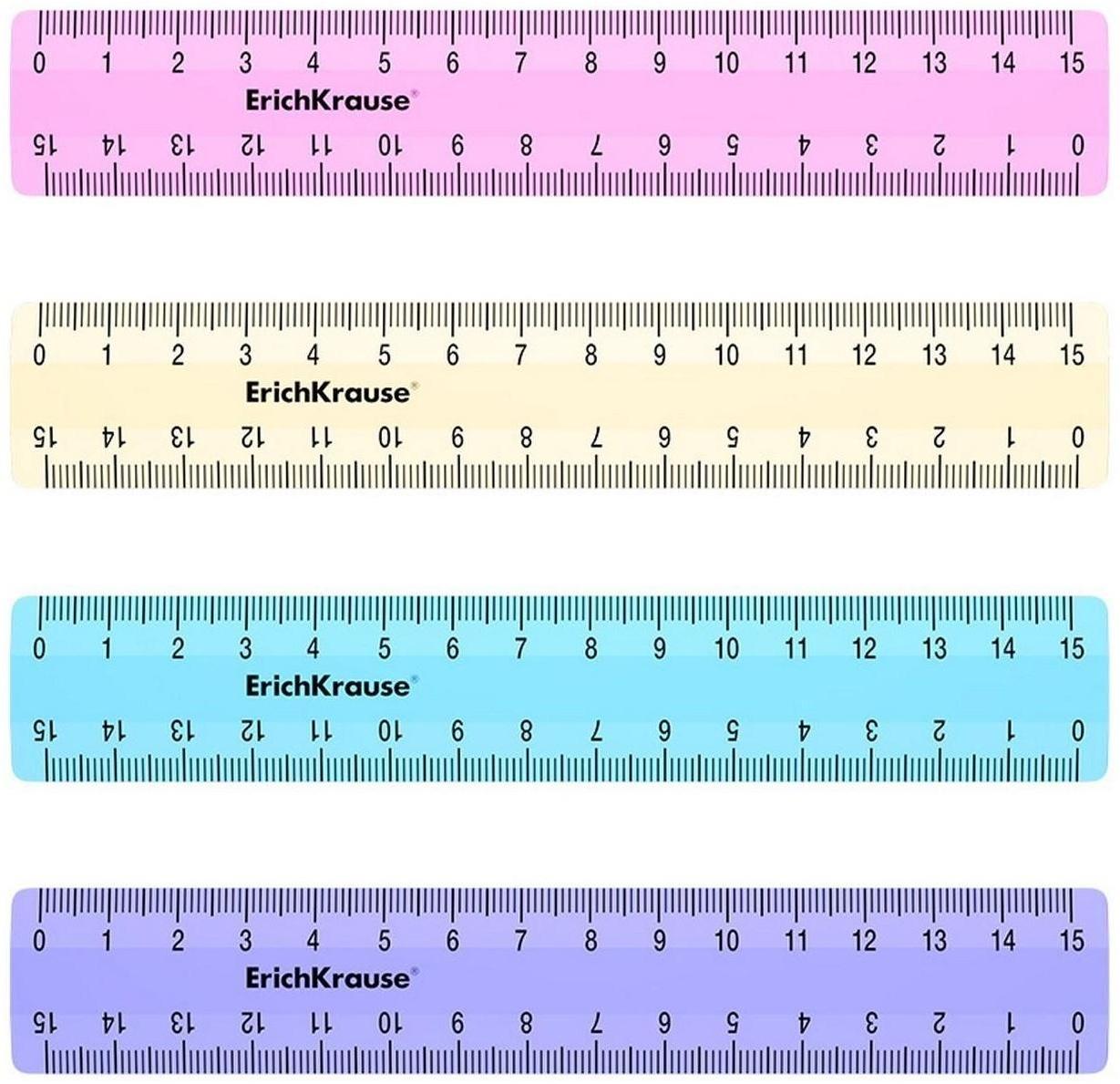 Набор линеек 4 штуки, 15 см, ErichKrause Pastel, МИКС, zip-пакет в ПОДАРОК!