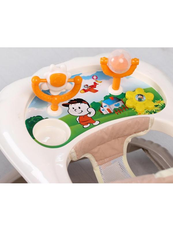 Ходунки «Верный друг», 7 колес, муз. игрушки, бежевый/белый