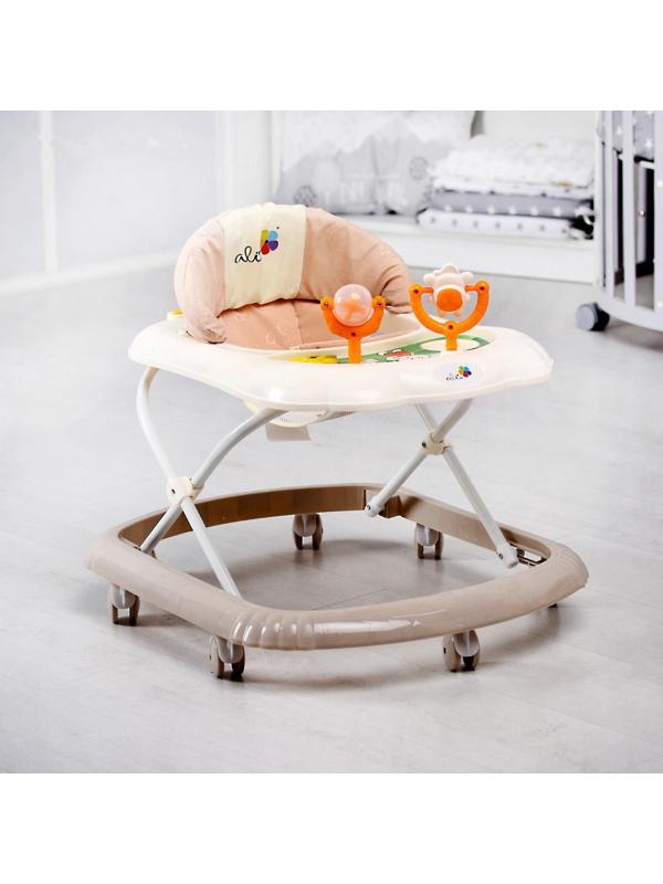 Ходунки «Верный друг», 7 колес, муз. игрушки, бежевый/белый