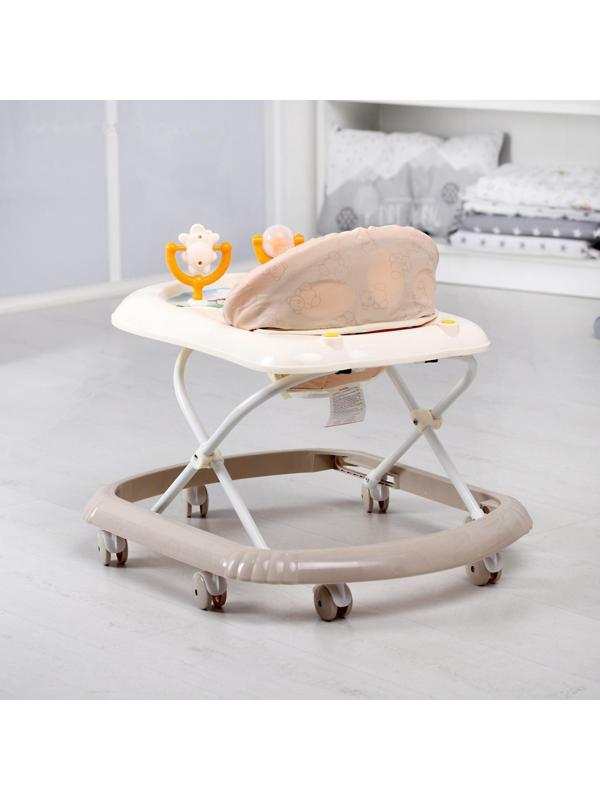 Ходунки «Верный друг», 7 колес, муз. игрушки, бежевый/белый
