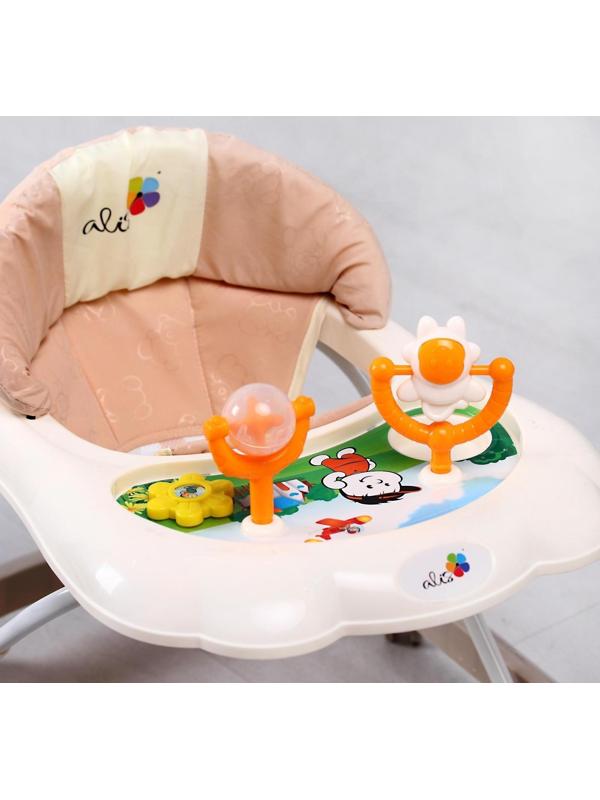 Ходунки «Верный друг», 7 колес, муз. игрушки, бежевый/белый