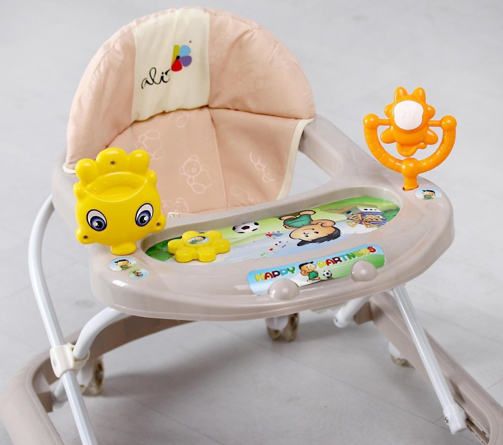 Ходунки «Солнышко С», 7 колес, муз. игрушки, колеса силикон, светло-бежевый