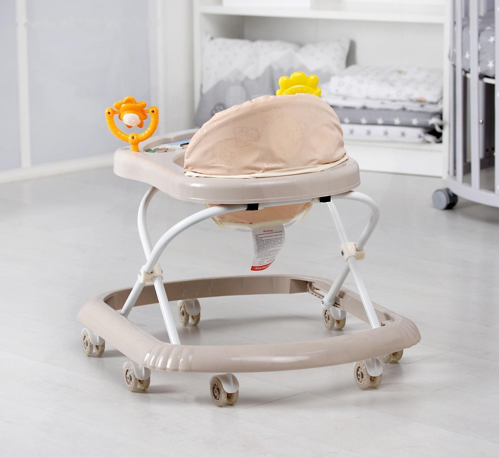 Ходунки «Солнышко С», 7 колес, муз. игрушки, колеса силикон, светло-бежевый