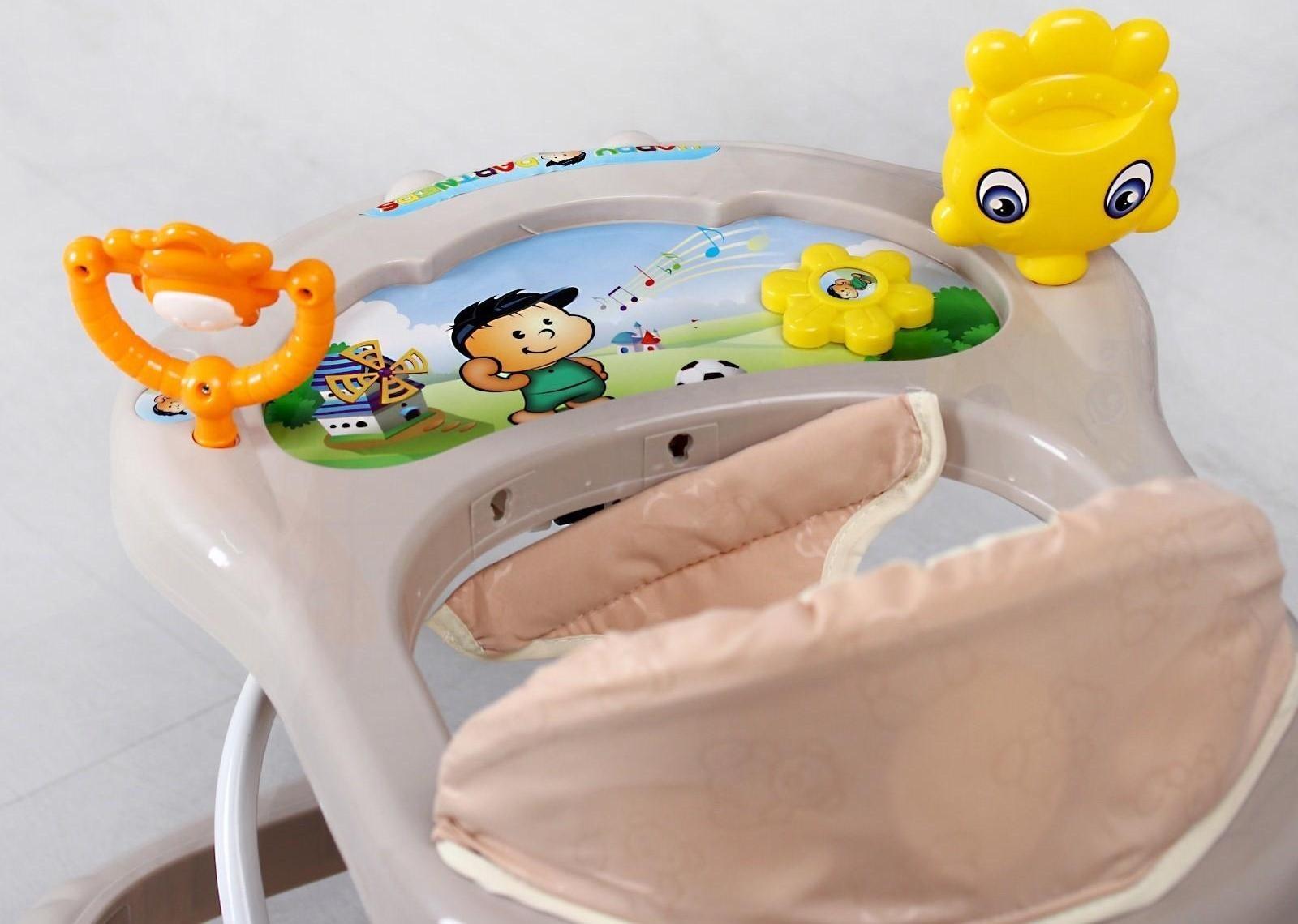 Ходунки «Солнышко С», 7 колес, муз. игрушки, колеса силикон, светло-бежевый