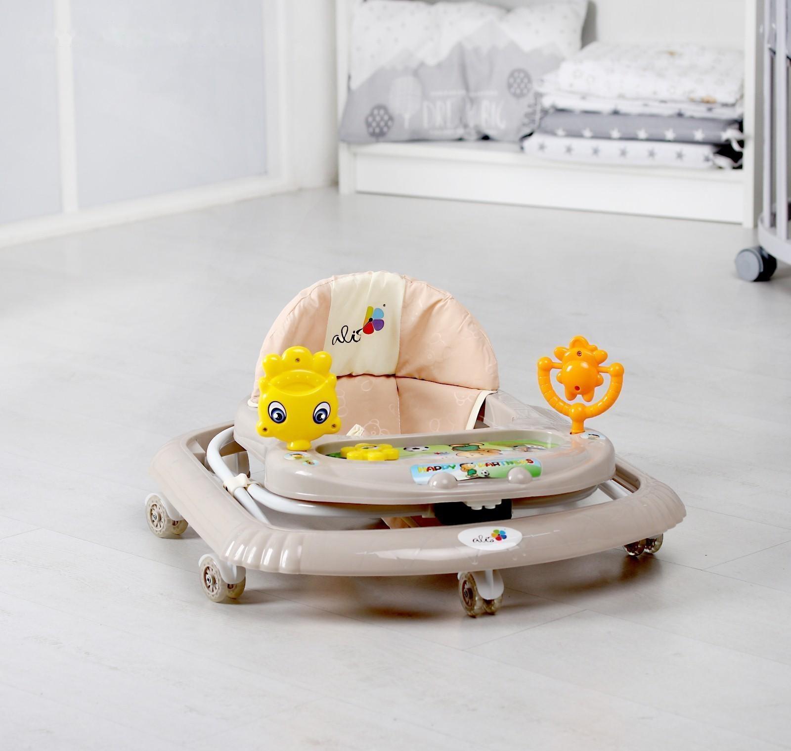 Ходунки «Солнышко С», 7 колес, муз. игрушки, колеса силикон, светло-бежевый