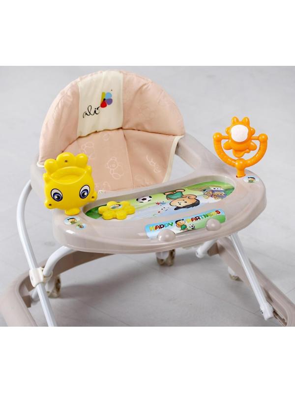 Ходунки «Солнышко С», 7 колес, муз. игрушки, колеса силикон, светло-бежевый