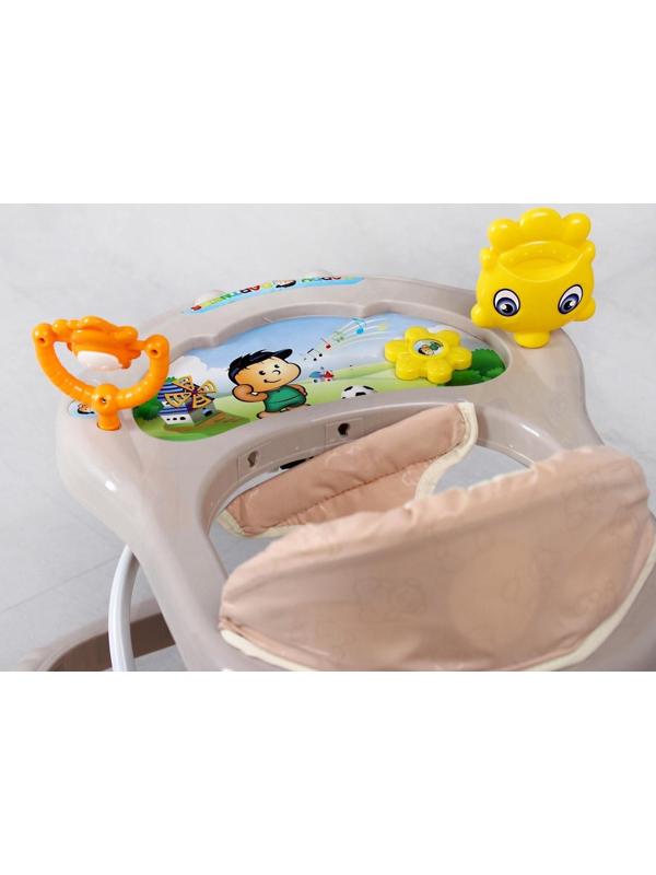 Ходунки «Солнышко С», 7 колес, муз. игрушки, колеса силикон, светло-бежевый