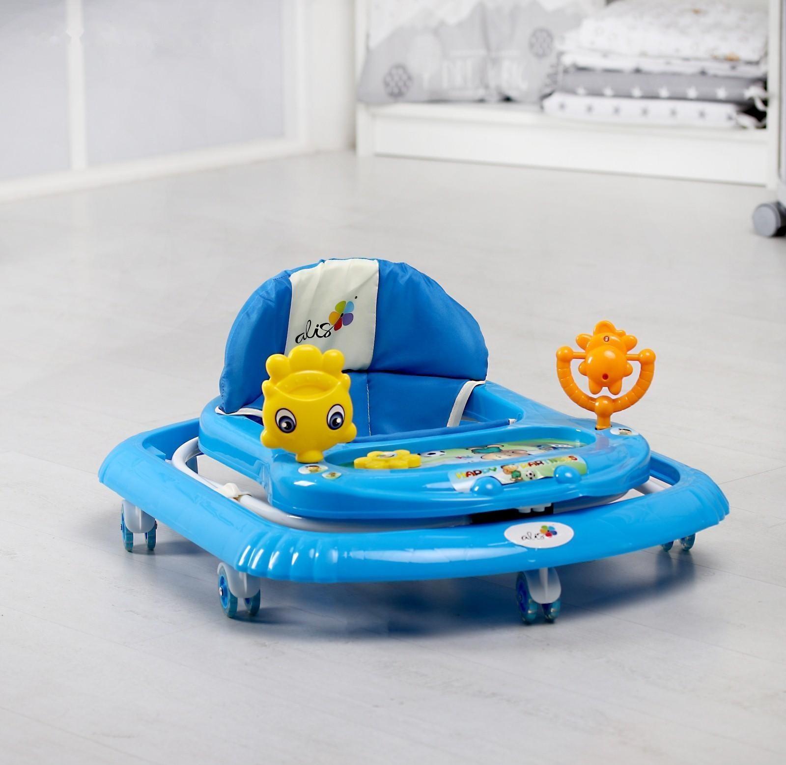 Ходунки «Солнышко С», 7 колес, муз. игрушки, колеса силикон, синий