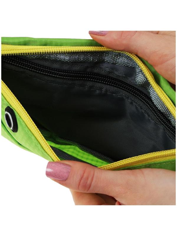 Сумка спортивная на пояс 29 × 10 см, 2 отделения, цвет зелёный