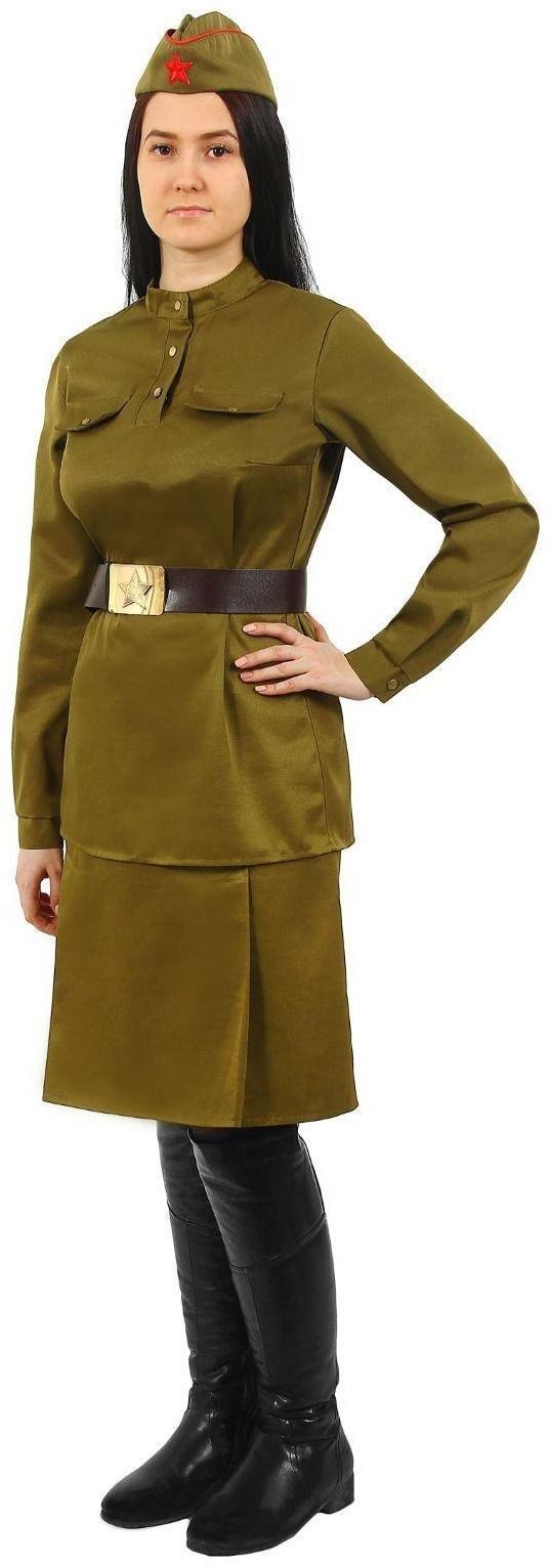 Костюм военного женский, гимнастёрка, юбка, ремень, пилотка, р. 52, рост 170 см