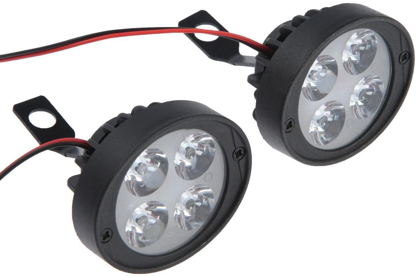 Фара cветодиодная для мототехники, 4 LED, IP67, 10 Вт, направленный свет, набор 2 шт