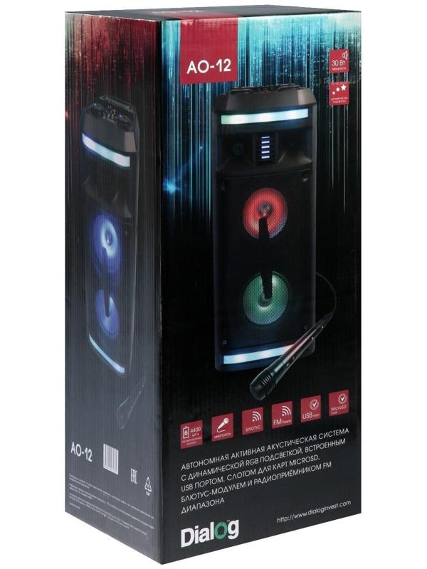 Портативная караоке система Dialog Oscar AO-12, 30 Вт, FM, AUX, USB, BT, Li-Ion 3600 мАч