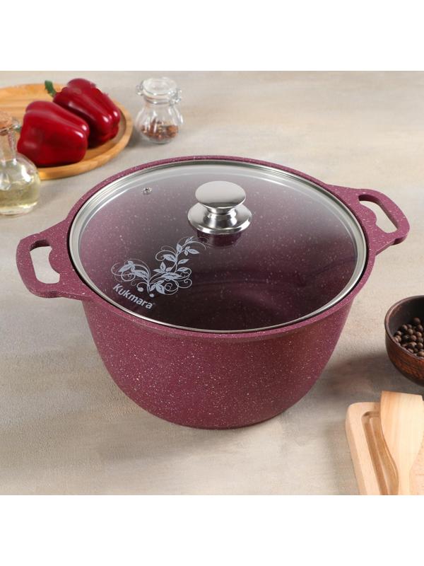 Кастрюля Trendy style, 6 л, стеклянная крышка, антипригарное покрытие, цвет бордовый