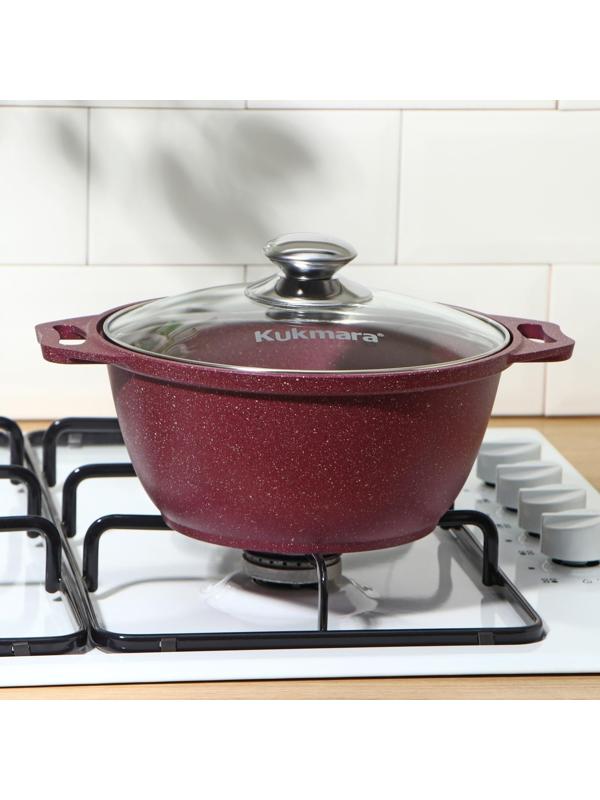 Кастрюля Trendy style, 2 л, стеклянная крышка, антипригарное покрытие, цвет бордовый