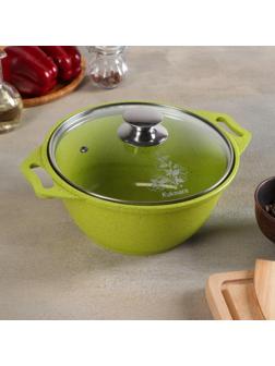 Кастрюля Trendy style, 2 л, стеклянная крышка, антипригарное покрытие, цвет зелёный
