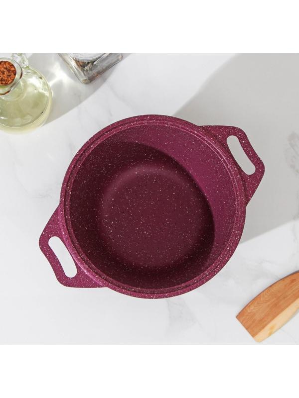 Кастрюля Trendy style, 1 л, стеклянная крышка, антипригарное покрытие, цвет бордовый