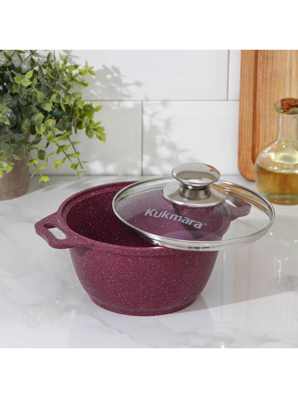 Кастрюля Trendy style, 1 л, стеклянная крышка, антипригарное покрытие, цвет бордовый