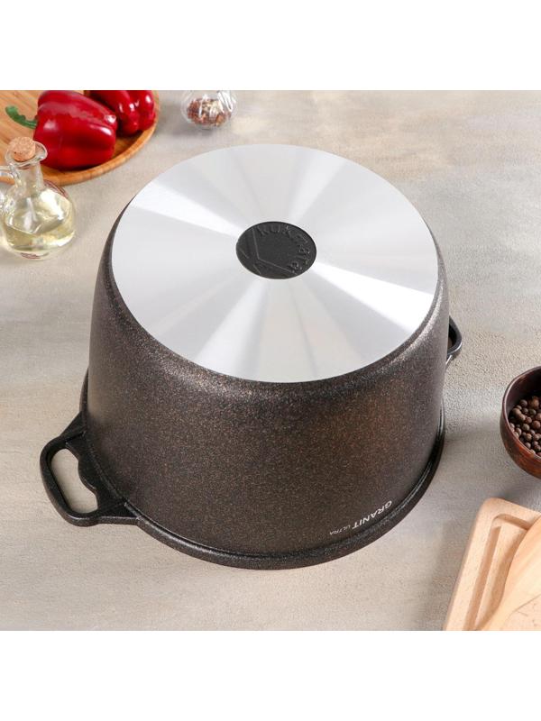 Кастрюля Granit ultra, 10 л, стеклянная крышка, антипригарное покрытие, цвет коричневый