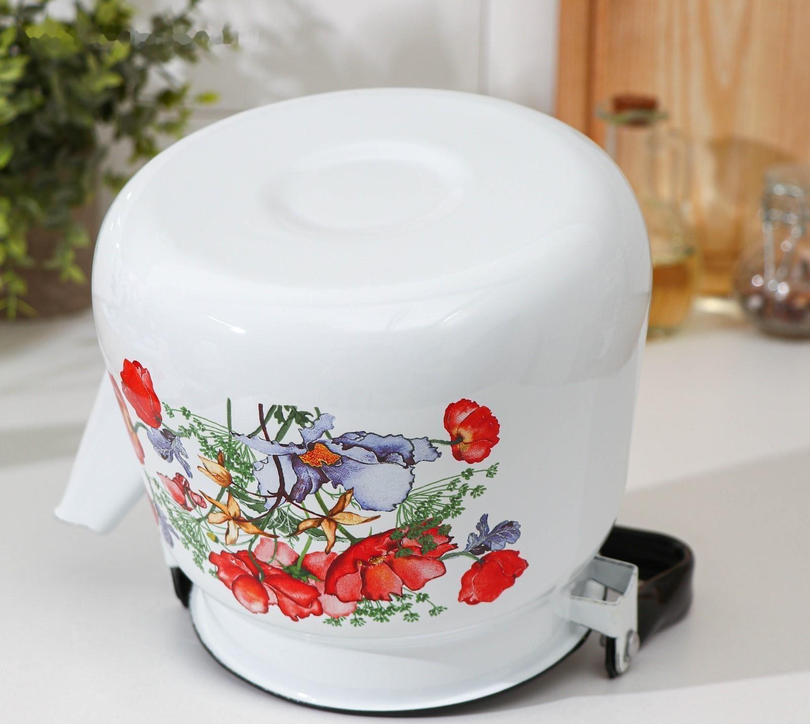 Чайник «Цветы красные», 3,5 л, белый с кнопкой, индукция, цвет белый