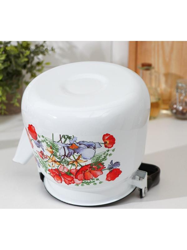 Чайник «Цветы красные», 3,5 л, белый с кнопкой, индукция, цвет белый