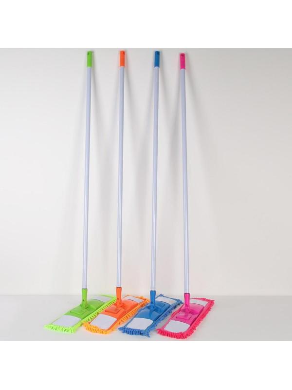 Швабра для мытья пола плоская Доляна, насадка букля 42×12 см, металлическая ручка 120 см, цвет МИКС
