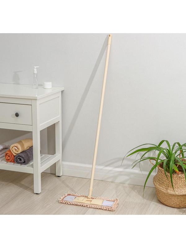 Швабра для мытья пола плоская Доляна, насадка букля 42×12 см, металлическая ручка 120 см, цвет МИКС