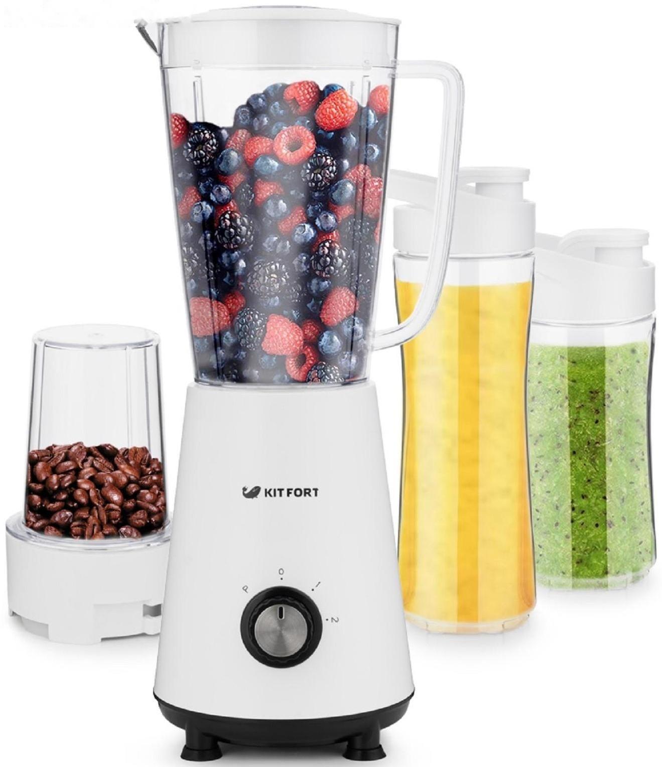 Блендер Kitfort КТ-1340-1, стационарный, 350 Вт, 1/0.6/0.4/0.05 л, 2 скорости, белый