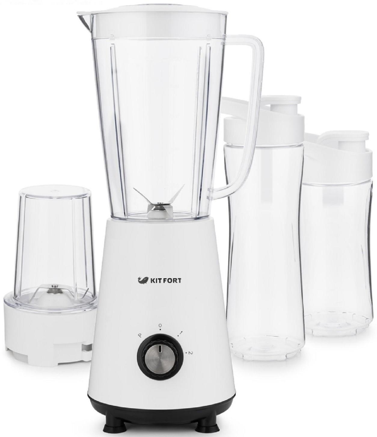 Блендер Kitfort КТ-1340-1, стационарный, 350 Вт, 1/0.6/0.4/0.05 л, 2 скорости, белый