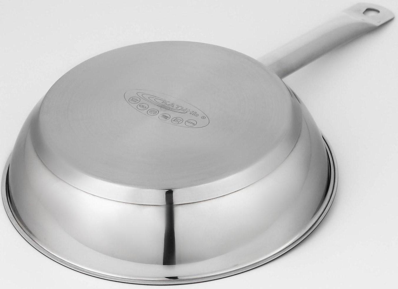 Сковорода «Общепит», d=24 см, толщина корпуса 0,6 мм, дно 3,5 мм, с теплораспределительным слоем, антипригарное покрытие, индукция, цвет металлик