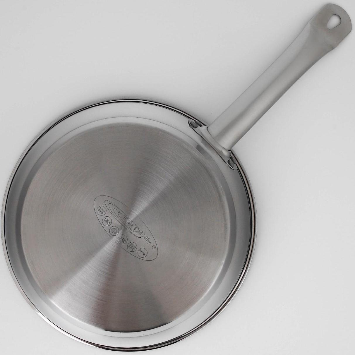 Сковорода «Общепит», d=24 см, толщина корпуса 0,6 мм, дно 3,5 мм, с теплораспределительным слоем, антипригарное покрытие, индукция, цвет металлик