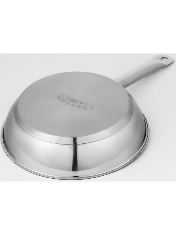 Сковорода «Общепит», d=24 см, толщина корпуса 0,6 мм, дно 3,5 мм, с теплораспределительным слоем, антипригарное покрытие, индукция, цвет металлик