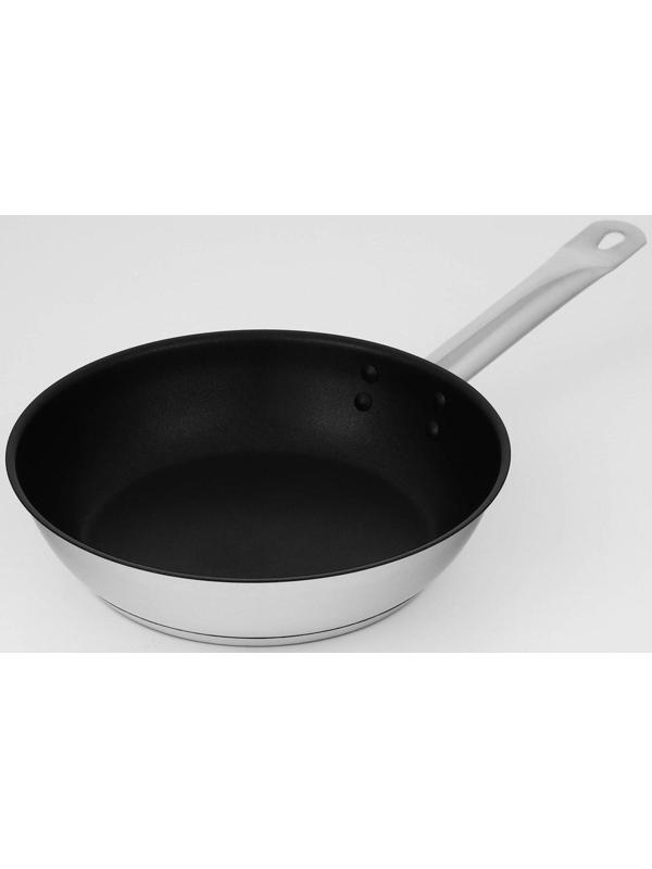 Сковорода «Общепит», d=24 см, толщина корпуса 0,6 мм, дно 3,5 мм, с теплораспределительным слоем, антипригарное покрытие, индукция, цвет металлик