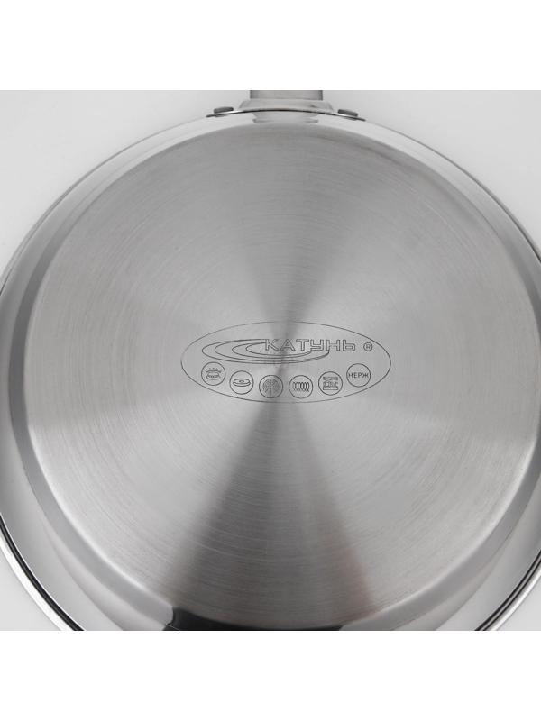 Сковорода «Общепит», d=24 см, толщина корпуса 0,6 мм, дно 3,5 мм, с теплораспределительным слоем, антипригарное покрытие, индукция, цвет металлик