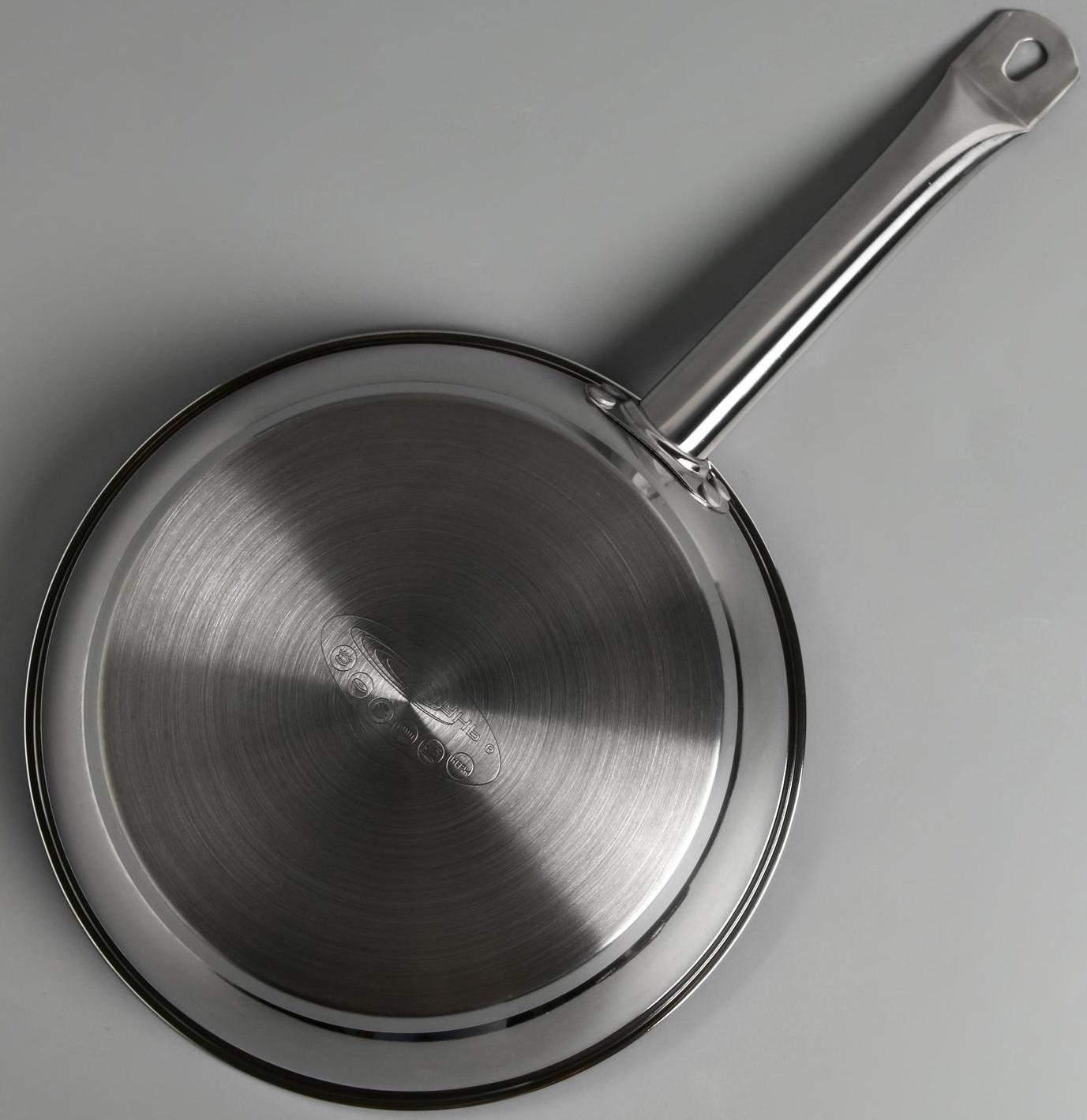 Сковорода «Общепит», d=26 см, толщина корпуса 0,6 мм, дно 3,5 мм, с теплораспределительным слоем, антипригарное покрытие, индукция, цвет металлик