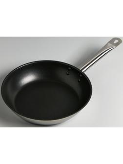 Сковорода «Общепит», d=26 см, толщина корпуса 0,6 мм, дно 3,5 мм, с теплораспределительным слоем, антипригарное покрытие, индукция, цвет металлик