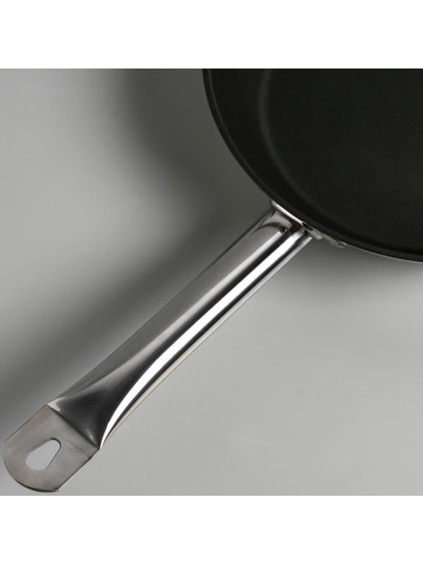 Сковорода «Общепит», d=26 см, толщина корпуса 0,6 мм, дно 3,5 мм, с теплораспределительным слоем, антипригарное покрытие, индукция, цвет металлик