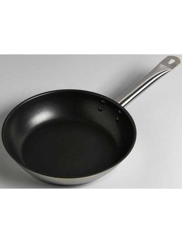 Сковорода «Общепит», d=26 см, толщина корпуса 0,6 мм, дно 3,5 мм, с теплораспределительным слоем, антипригарное покрытие, индукция, цвет металлик