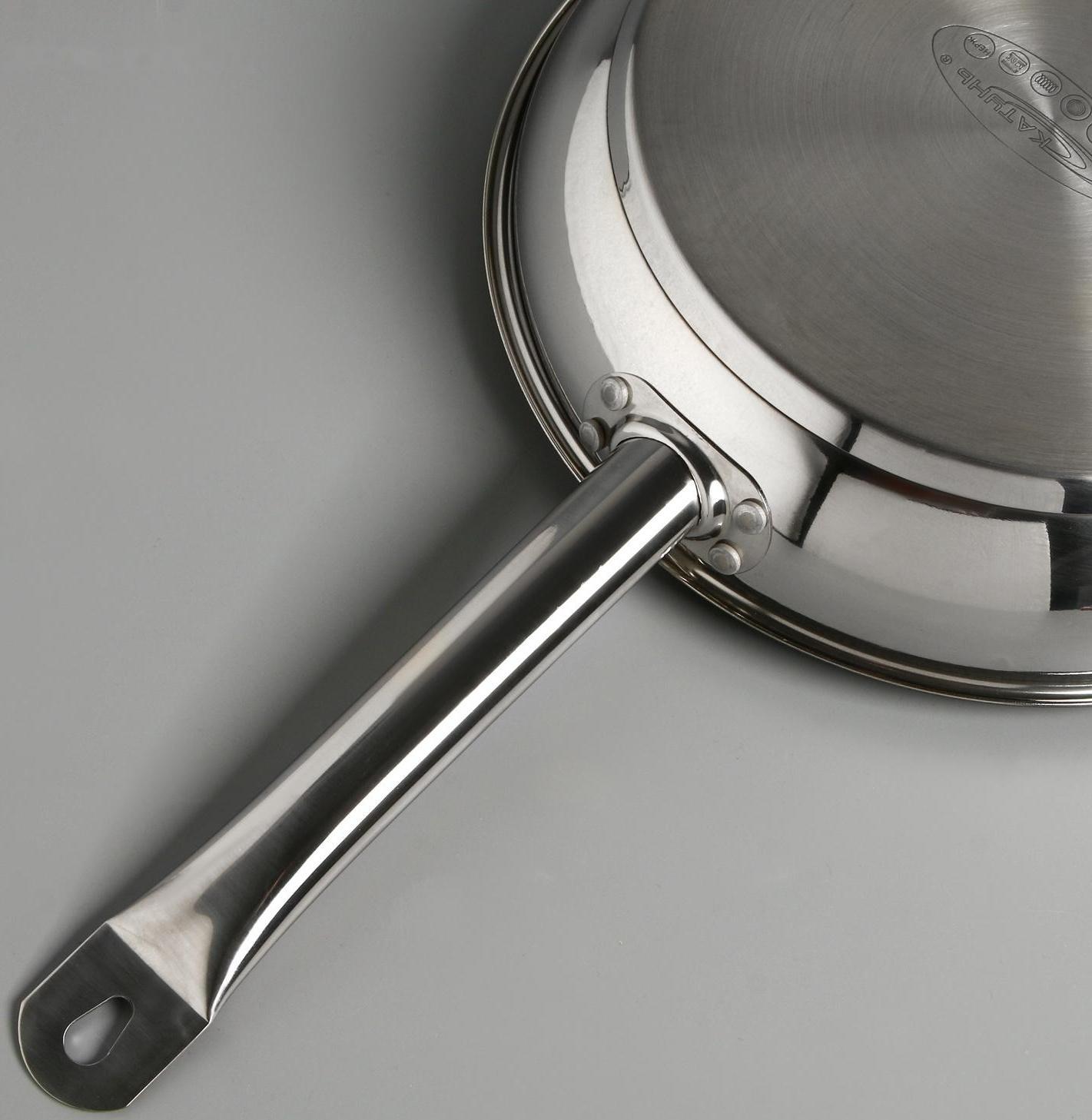 Сковорода «Общепит», d=28 см, толщина корпуса 0,6 мм, дно 3,5 мм, с теплораспределительным слоем, антипригарное покрытие, индукция, цвет металлик