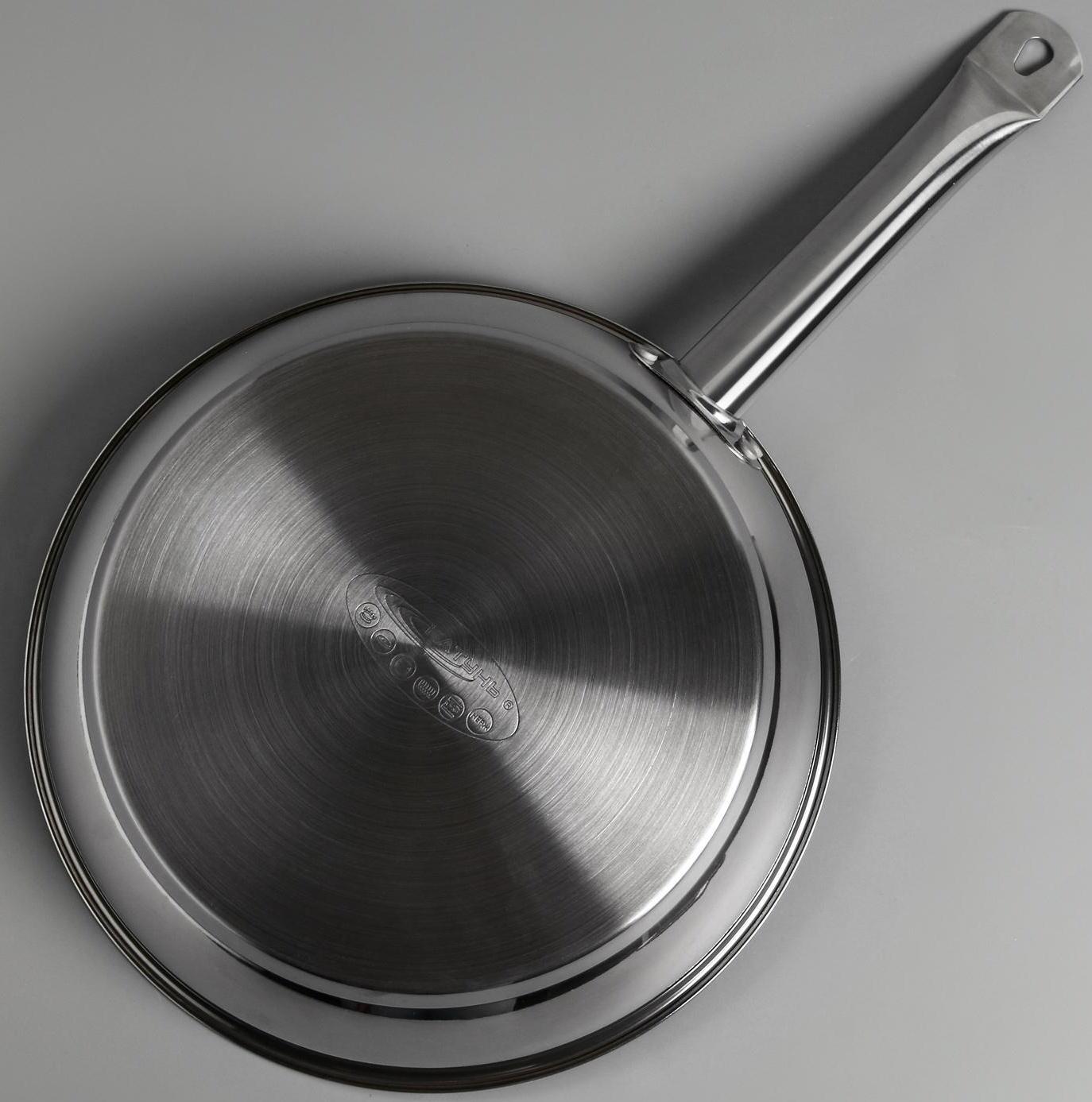 Сковорода «Общепит», d=28 см, толщина корпуса 0,6 мм, дно 3,5 мм, с теплораспределительным слоем, антипригарное покрытие, индукция, цвет металлик