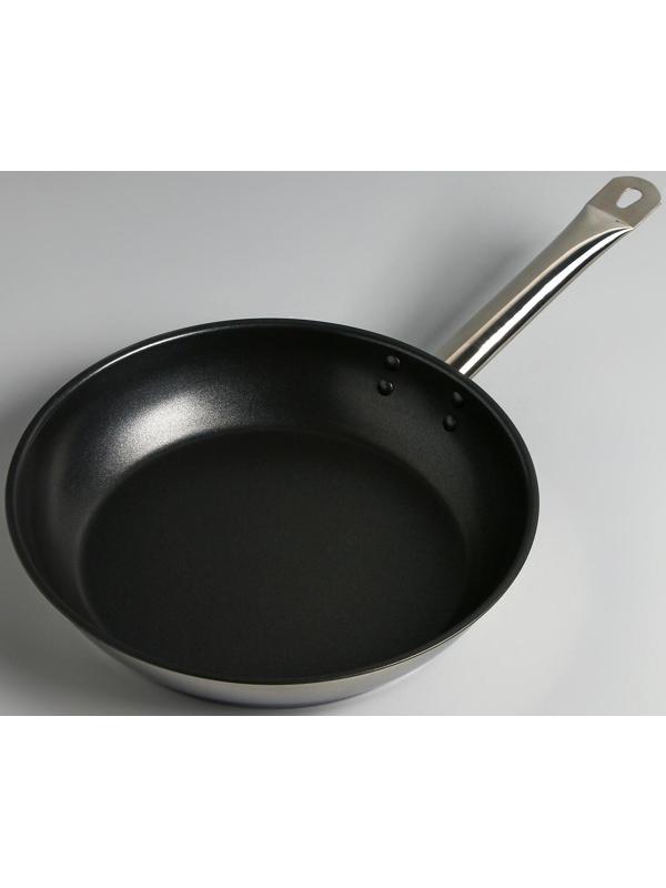 Сковорода «Общепит», d=28 см, толщина корпуса 0,6 мм, дно 3,5 мм, с теплораспределительным слоем, антипригарное покрытие, индукция, цвет металлик